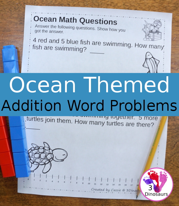 Free No-Prep Ocean Themed Addition Word Printables - 3Dinosaurs.com