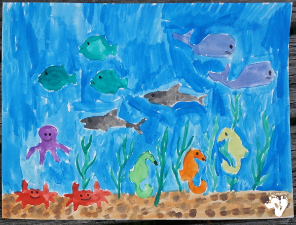 Watercolor Ocean Animals Painting - simple and easy watercolor painting activity for kids of different ages - 3Dinosaurs.com