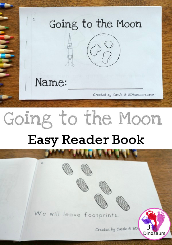 Free Going To The Moon Easy Reader Book- 8 page book with people from the first moon landing, about going and coming back  - 3Dinosaurs.com