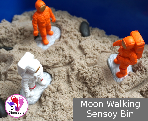 Kinetic Sand Space Moon Walking Sensory Bin - an easy way to explore the moon landing and have sensory fun - 3Dinosaurs.com