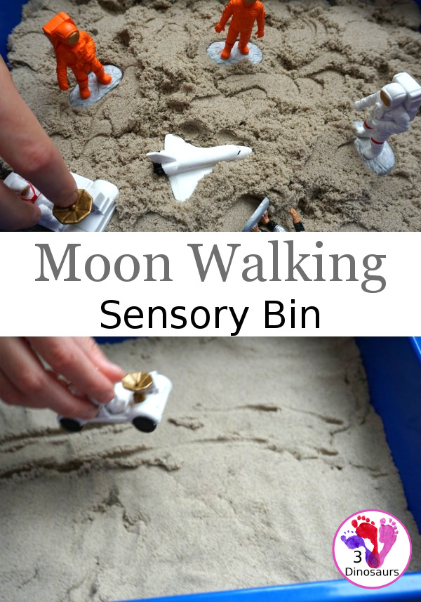 Kinetic Sand Space Moon Walking Sensory Bin - an easy way to explore the moon landing and have sensory fun - 3Dinosaurs.com