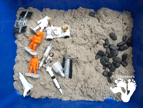 Kinetic Sand Space Moon Walking Sensory Bin - an easy way to explore the moon landing and have sensory fun - 3Dinosaurs.com