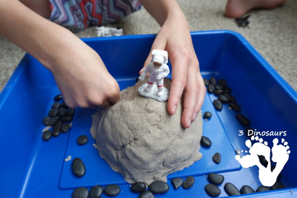 Kinetic Sand Space Moon Walking Sensory Bin - an easy way to explore the moon landing and have sensory fun - 3Dinosaurs.com