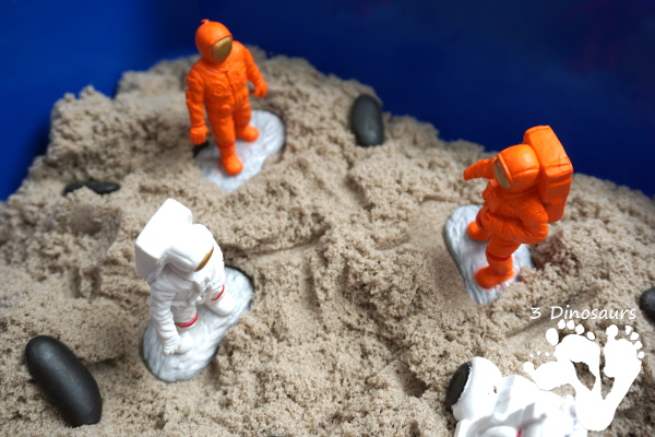 Kinetic Sand Space Moon Walking Sensory Bin - an easy way to explore the moon landing and have sensory fun - 3Dinosaurs.com