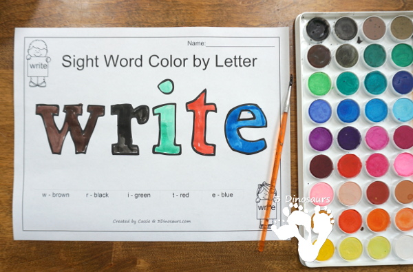 Free Romping & Roaring Second Grade Sight Words: write, your 6 pages of printables for each word - 3Dinosaurs.com