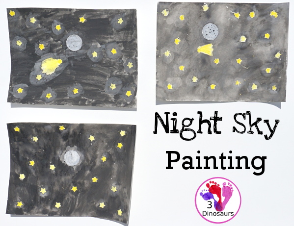 Watercolor & Oil Pastel Night Sky - a fun art project for a night sky theme with a full moon - 3Dinosaurs.com