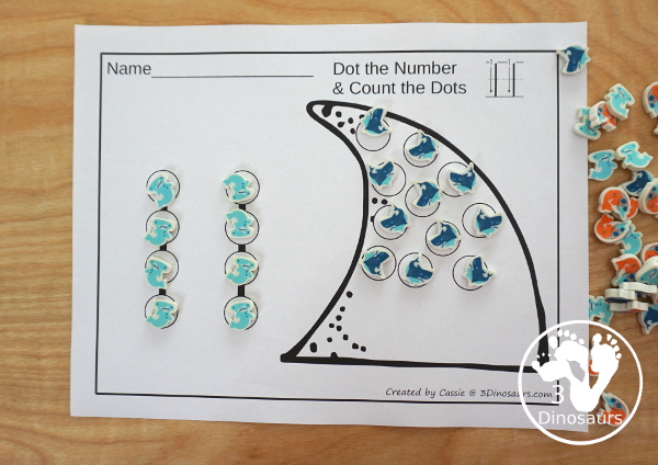 Ocean Dot the Number Count the Number: Shark, Fish, & Jellyfish - easy way to work on numbers from 0 to 20 with fine motor work and counting with this great ocean and summer theme for PreK and Kindergarten - 3Dinosaurs.com