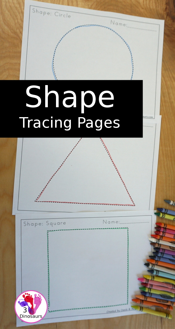 Free Shape Tracing pages with 12 shapes that are large and fun to trace, color, place objects on or playdough - 3Dinosaurs.com  #3dinosaurs #kindergarten #prek #shapes #freeprintable