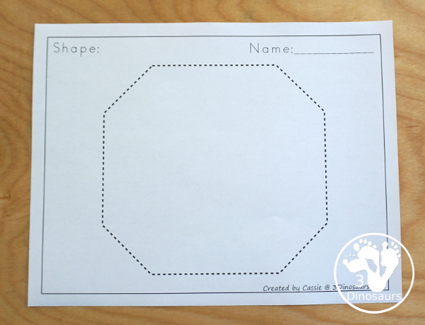 Free Shape Tracing pages with 12 shapes that are large and fun to trace, color, place objects on or playdough - 3Dinosaurs.com  #3dinosaurs #kindergarten #prek #shapes #freeprintable