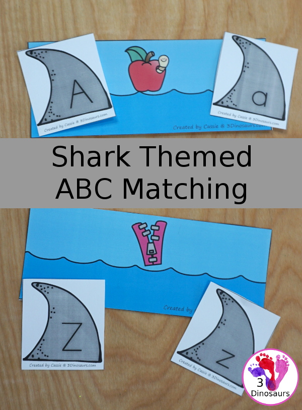 Free Hands-On Shark ABC Matching Printable - all 26 letters of the alphabet with shark fin uppercase and lowercase letters and sorting ocean themed mats - 3Dinosaurs.com