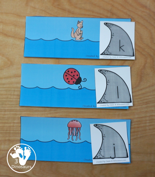 Free Hands-On Shark ABC Matching Printable - all 26 letters of the alphabet with shark fin uppercase and lowercase letters and sorting ocean themed mats - 3Dinosaurs.com