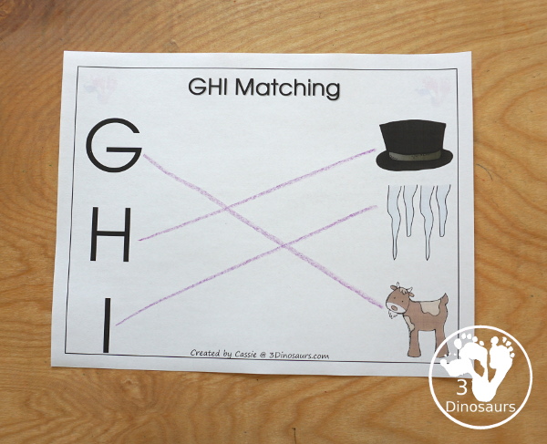 Free Romping & Roaring GHI Review Pack - with letter g, letter h, and letter i printables for reviewing the three letters with tracing, puzzles, coloring pages, finger puppets, game and more- 3Dinosaurs.com