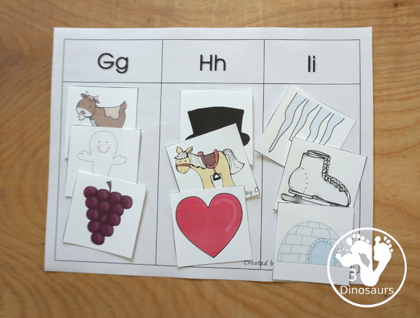 Free Romping & Roaring GHI Review Pack - with letter g, letter h, and letter i printables for reviewing the three letters with tracing, puzzles, coloring pages, finger puppets, game and more- 3Dinosaurs.com