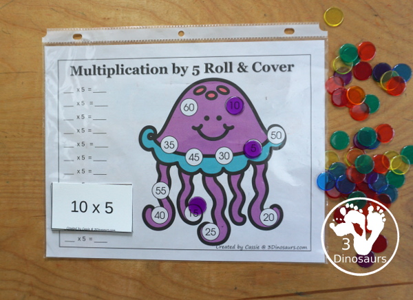 Ocean Multiplication Roll & Cover  has multiplication 1 to 12 and 1 to 15 with two options of equations for each set. You can color and black and white options- 3Dinosaurs.com