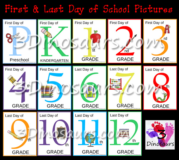 Free First & Last Day of School Pictures - 3Dinosaurs.com