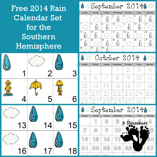 Free Rain Calendar for Southern Hemisphere - 3Dinosaurs.com