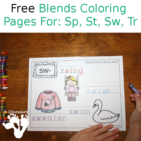 Free Blends Coloring Pages: Sp, St, Sw, Tr - 3Dinosaurs.com