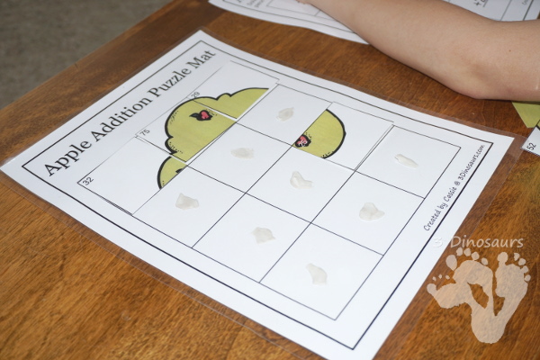 Free Apple Themed Double Digit Addition Puzzles - fun way to make math a hands-on activity - 3Dinosaurs.com