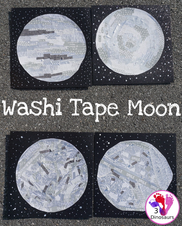 Washi Tape Moon - fun fine motor moon craft for kids to make - 3Dinosaurs.com