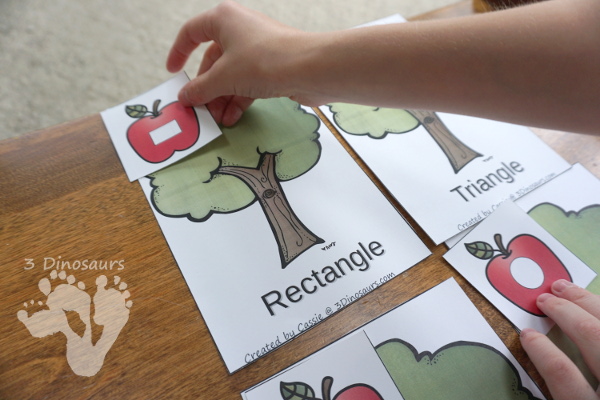 FREE Fun Hands-On Apple Shape Sorting Printable - circle, square, rectangle, and triangle - 3Dinosaurs.com