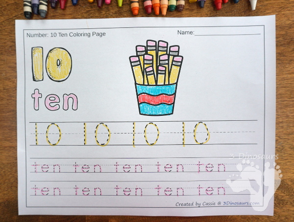 No-Prep Pencil Themed Number Color and Trace - easy no-prep printables with a fun pencil themed theme 44 pages with two options for the numbers tracing or writing $ - 3Dinosaurs.com #noprepprintable #schoolprintables #numbersforkids