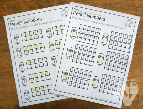 School Themed Ten Frame Printables: No-Prep & Hands-On - 168 pages of printables working on ten frame activities for numbers 1 to 20 with hands-on and no-prep: cards, worksheets and easy reader books - 3Dinosaurs.com #handsonmath #teacherspayteachers #tenframe #schoolprintablesforkids #printablesforkids