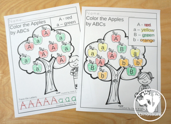 Apple Activity Pack: ABCs - has all 26 letters of the alphabet with uppercase and lowercase together and a mix of letters to find and color.  - 3Dinosaurs.com