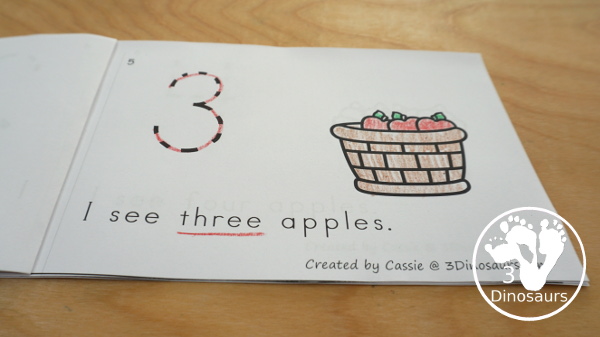 Apple Activity Pack:  Number Easy Reader Book has numbers 0 to 10 with counting and tracing in a fun 12 page book format - 3Dinosaurs.com