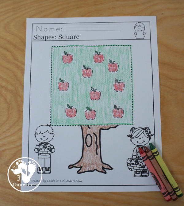 Apple Activity Pack: Shapes - 9 no-prep shape tracing pages with a single shape apple tree on each page.  - 3Dinosaurs.com