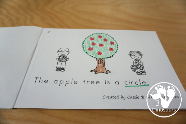 Apple Activity Pack: Shapes - easy reader book shape tracing pages with a single shape apple tree on each page.  - 3Dinosaurs.com