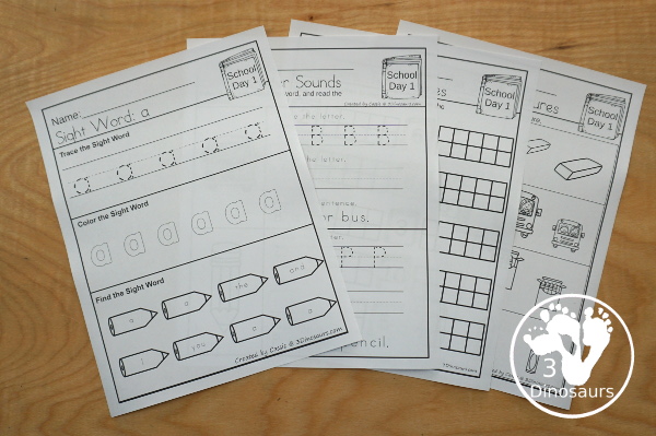 No-Prep & Hands-On School Themed Weekly Packs for Kindergarten with 5 days of activities to do  with hands-on and no-prep that match up for each day  with addition, subtraction, sight words and CVC words - 3Dinosaurs.com