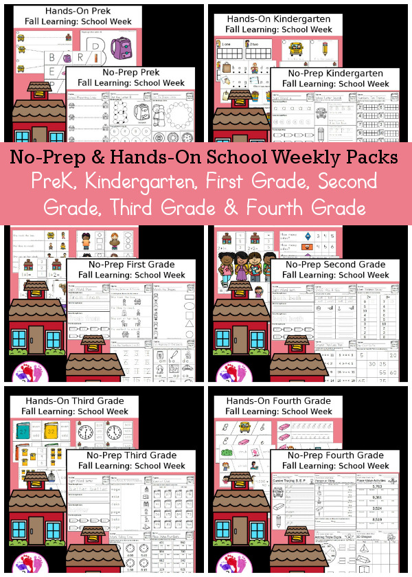 No-Prep & Hands-On School Themed Weekly Packs for PreK, Kindergarten, First Grade, Second Grade, Third Grade & Fourth Grade with 5 days of activities to do for each grade level - 3Dinosaurs.com