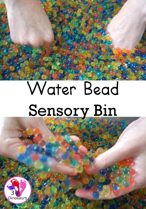 Water Beads Sensory Bin - easy to make sensory play with water beads for all year plus a few ways we use the water beads - 3Dinosaurs.com