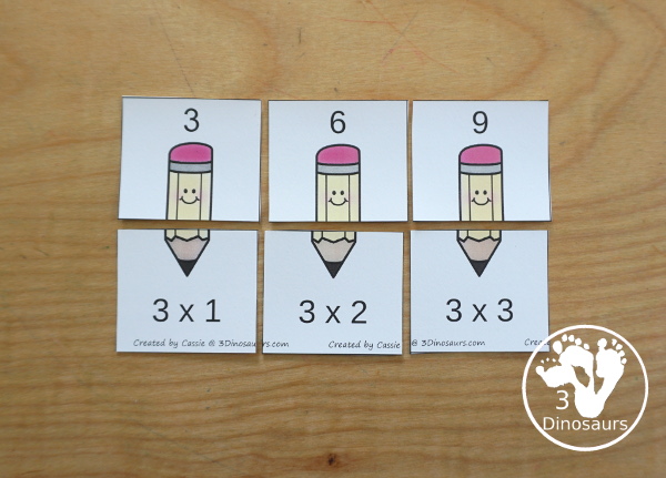 Pencil Multiplication Matching Puzzles - with multiplication for number 1 to 12 - with each number on a single page - 3Dinosaurs.com