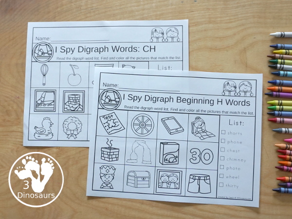 Digraph I Spy Selling Set - with two pages for each digraph and mixed review pages for digraphs to help kids learn beginning and ending digraphs - 3Dinosaurs.com