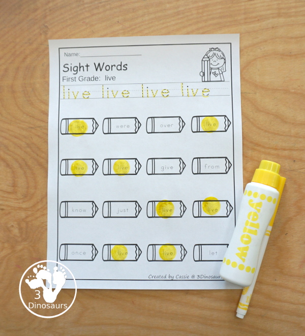 Pencil Sight Word Finds: Dolch Preprimer, Primer, First Grade, Second Grade, and Third Grade - You have tracing the sight words and find the sight words on fun hearts. This is a great no-prep printable for  back to school- 3Dinosaurs.com