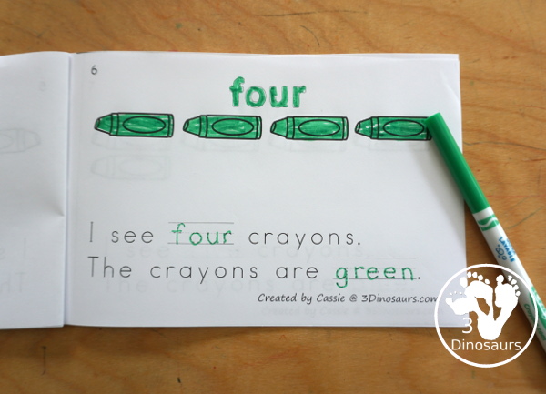 Free Crayon Count & Color - with numbers 0 to 10 with 10 color words in the easy reader book. You can count and then color the crayons with the color for the page. -  3Dinosaurs.com