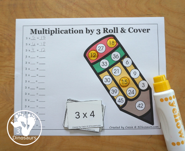 Pencil Multiplication Roll & Cover has multiplication 1 to 12 and 1 to 15 with two options of equations for each set. You have color and black and white with spinners and flashcards included. 3Dinosaurs.com