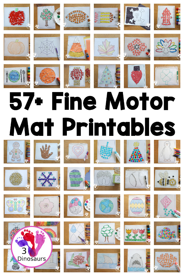 57+ Fine Motor Mats for Kids for Fine Motor Centers with different fine motor mats for each of the seasons. An easy way to work in fine motor centers with tracing, coloring, and dot markers with suggestions of how to use each of the mats. - 3Dinosaurs.com