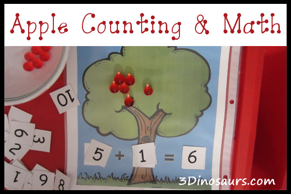 Apple Counting and Math with Water Beads - 3 Dinosaurs