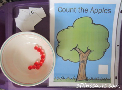 Apple Counting and Math with Water Beads - 3 Dinosaurs