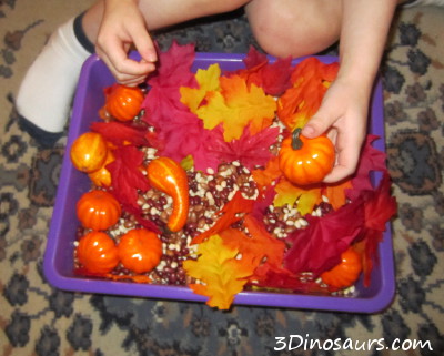 Fall Leaves & Pumpkin Sensory Bin