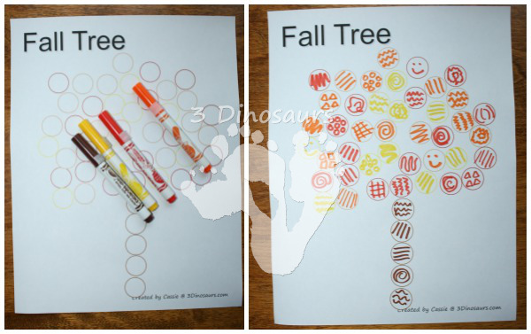 Using Dot Marker Printables: Fall Tree - 3Dinosaurs.com