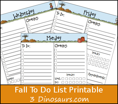 Free Fall Themed To Do Printables- 3Dinosaurs.com