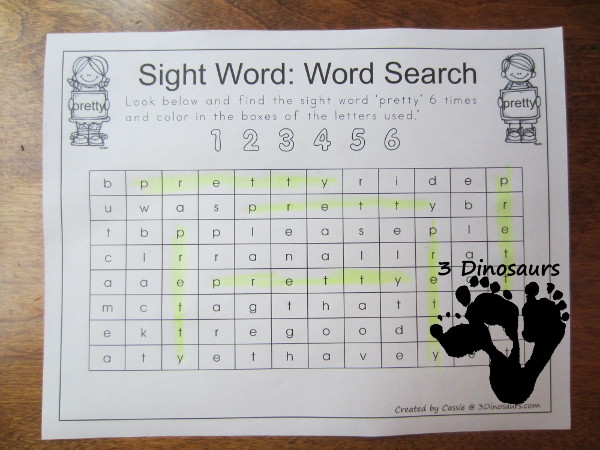 Romping & Roaring Primer Sight Words: Sight Word Word Search- 3Dinosaurs.com