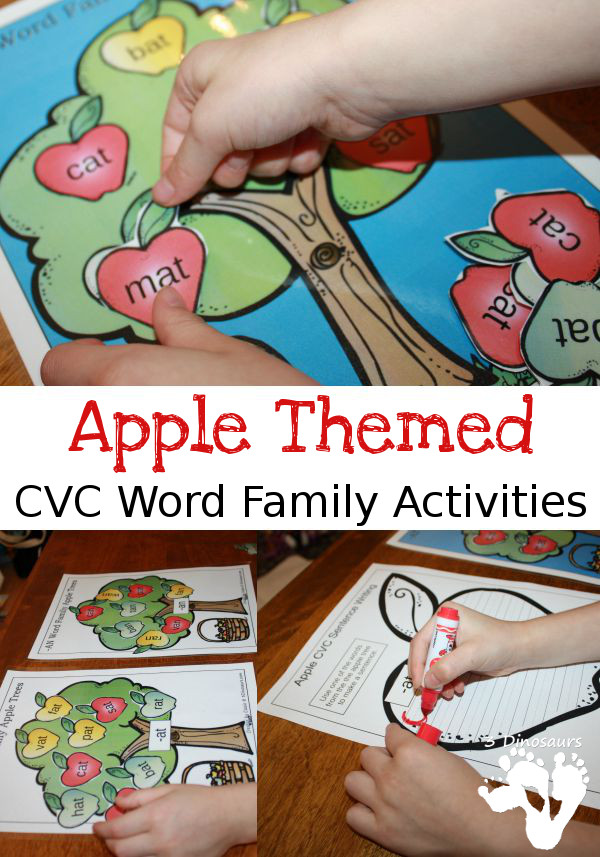 Apple Themed CVC Word Family Activities - wall charts, sorting mats, and writing activities  - 3Dinosaurs.com