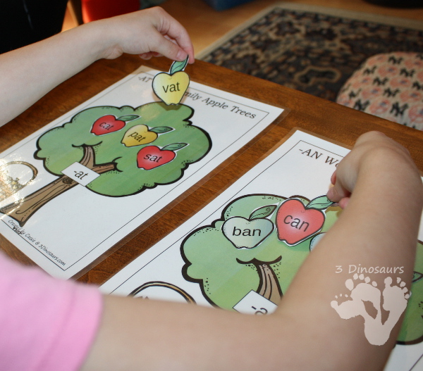 Apple Themed CVC Word Family Activities - wall charts, sorting mats, and writing activities  - 3Dinosaurs.com