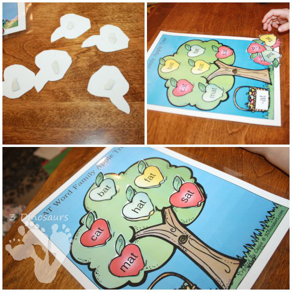 Apple Themed CVC Word Family Activities - wall charts, sorting mats, and writing activities  - 3Dinosaurs.com