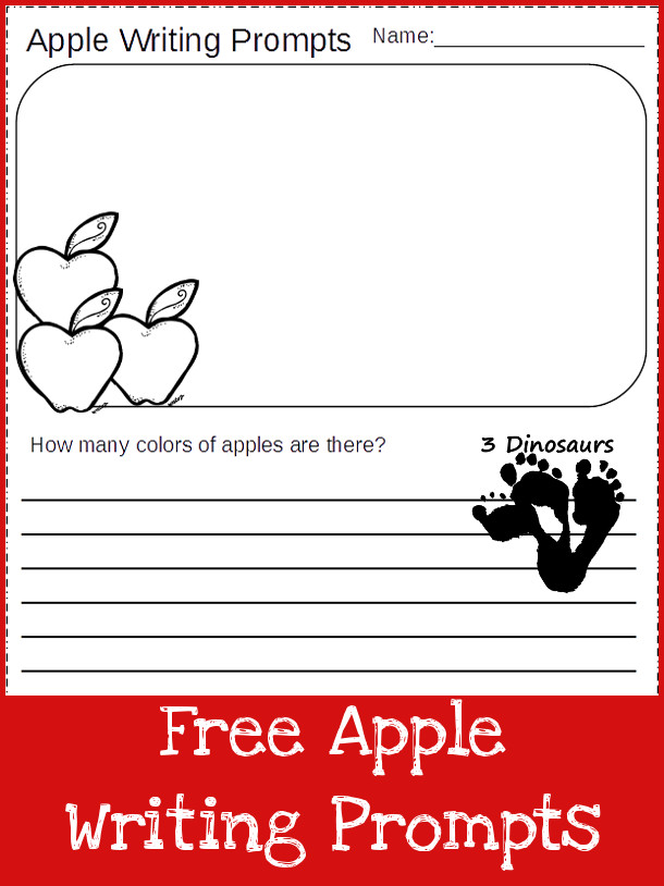 Free Apple Writing Prompts - two different types of lines and 9 different questions - 3Dinosaurs.com