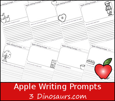 Free Apple Writing Prompts - two different types of lines and 9 different questions  - 3Dinosaurs.com